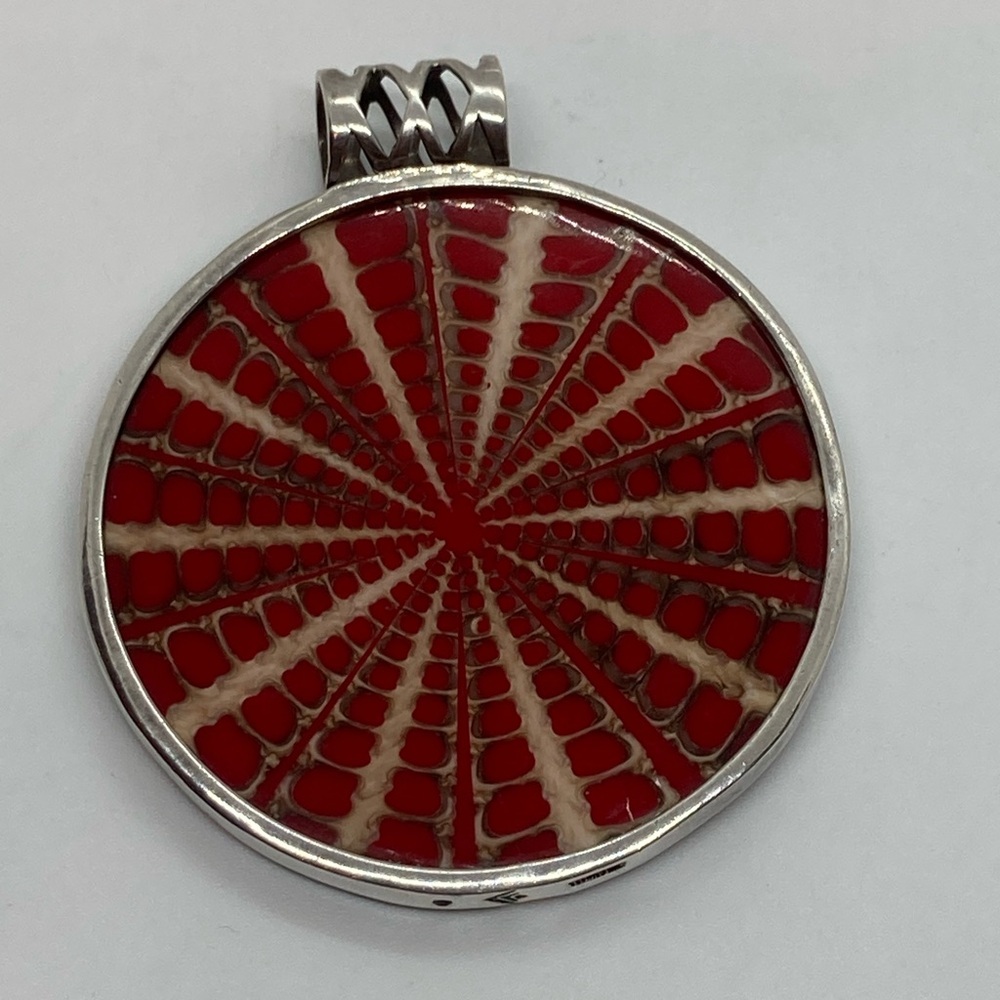 Silpada Sterling Silver Red Shell & Resin Huge Pendant 2.1” L | Retired S1840